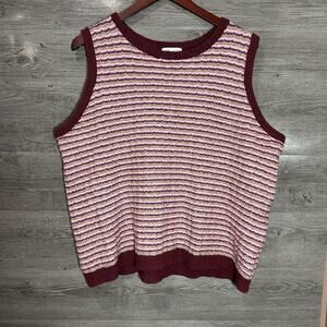 Ava & Viv Women's 2XL Tank Striped Knit Burgundy, Gold, Pink